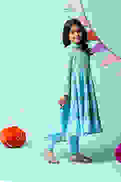 Turquoise Cotton Blend Tiered Kurta Churidar Suit Set image number 6