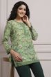 Green Art Silk Printed Straight Short Kurta