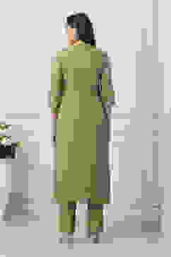 Sap Green Embroidered Straight Kurta Set image number 4