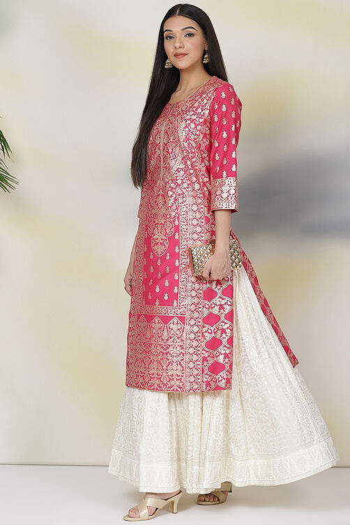 Teal Silk Straight Kurta image number 4