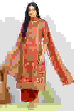 Red Cotton Digital Print Unstitched Suit Set image number 1