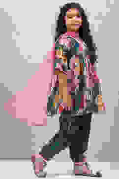 Teal Art Silk Flared Kurta Salwar Suit Set image number 6