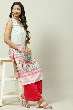 Green Art Silk Straight Printed Kurta image number 5