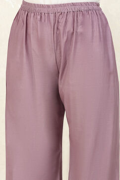 Lavender Linen Blend Hand Embroidered Unstitched Suit Set image number 3