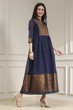 Navy Blue Polyester Blend  Kurta image number 4
