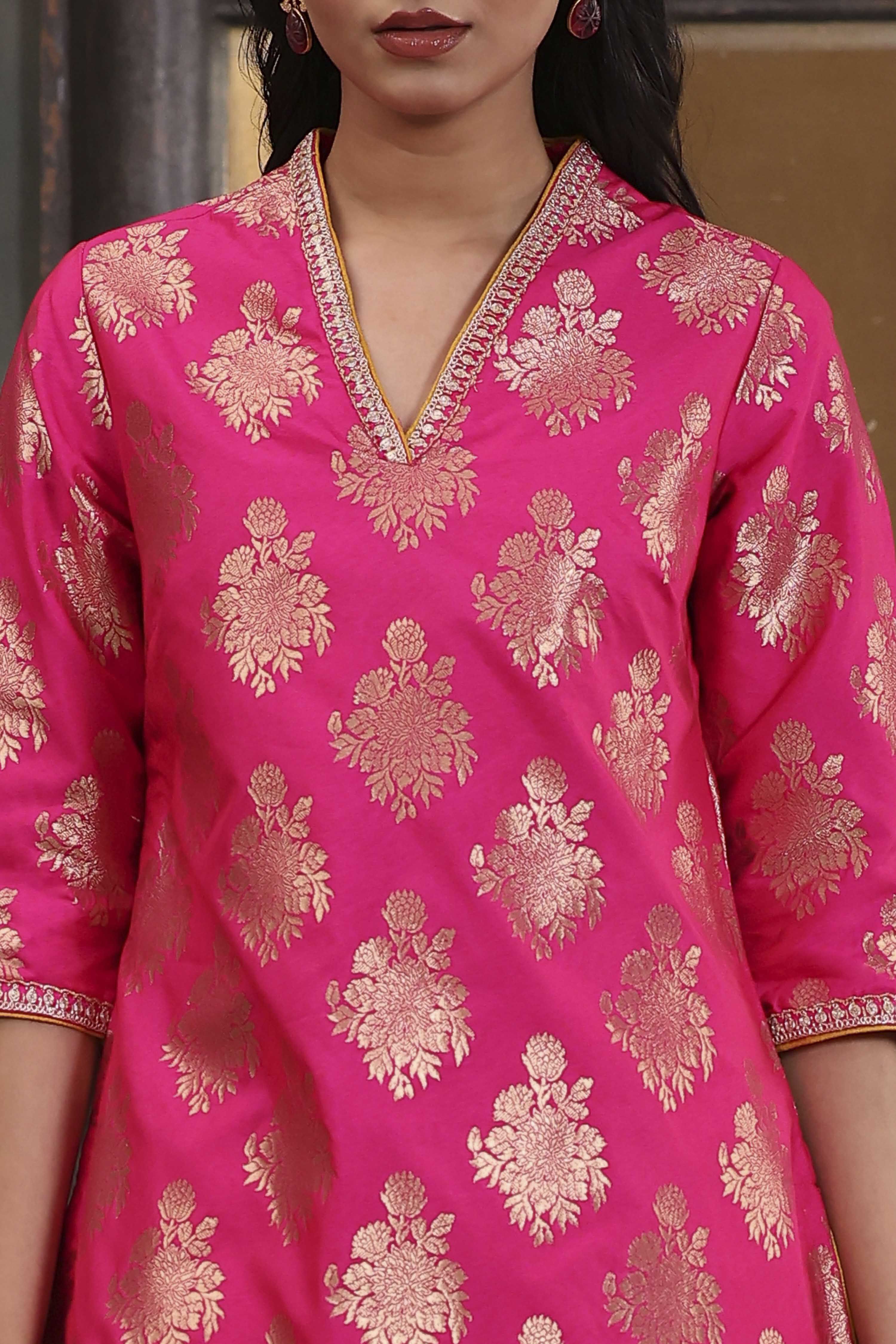 Fuchsia Pink Art Silk Printed Straight Co-ord Set image number 1