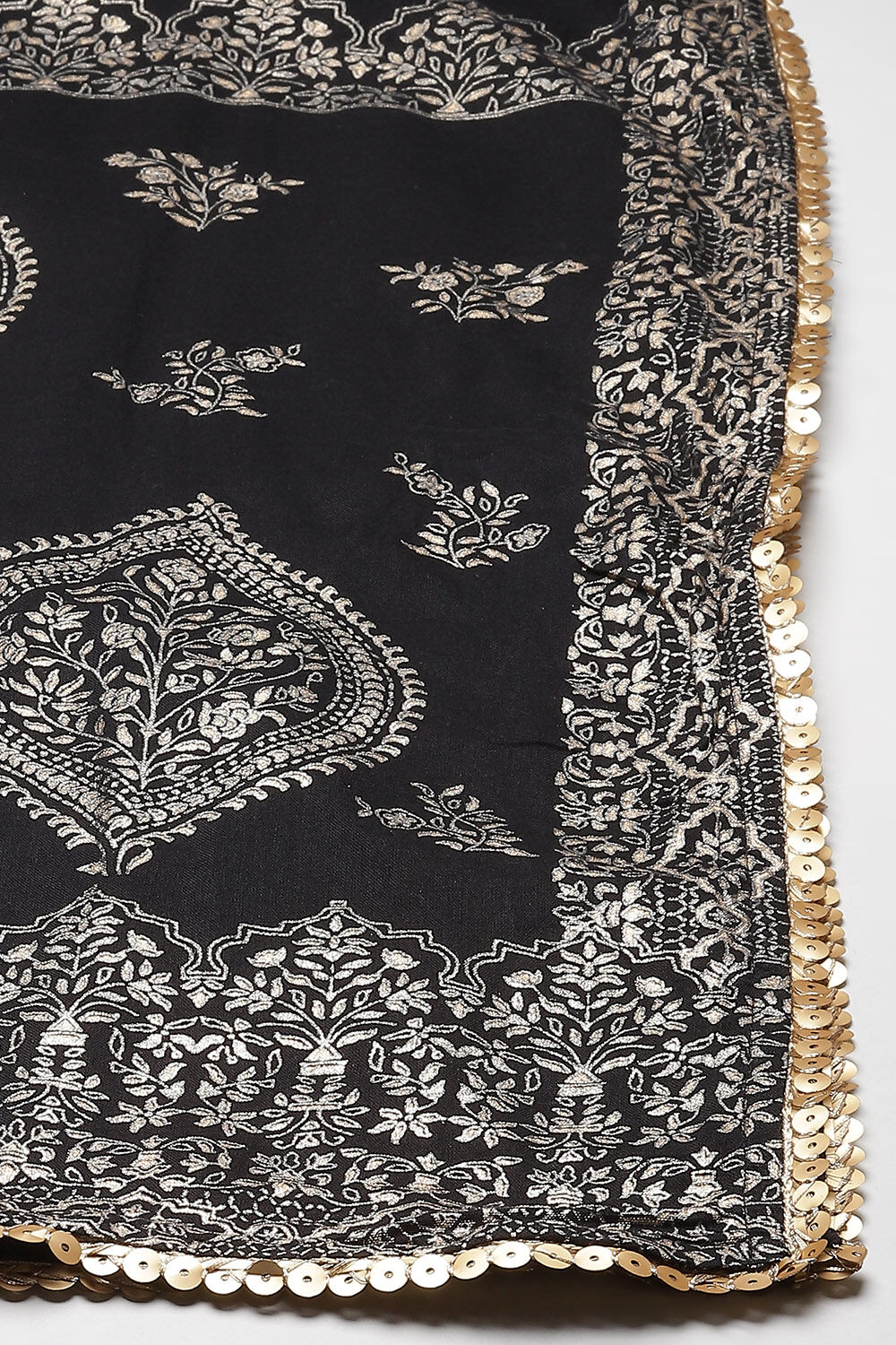 Black Poly Viscose A-Line Kurta Slim Pant Suit Set image number 6