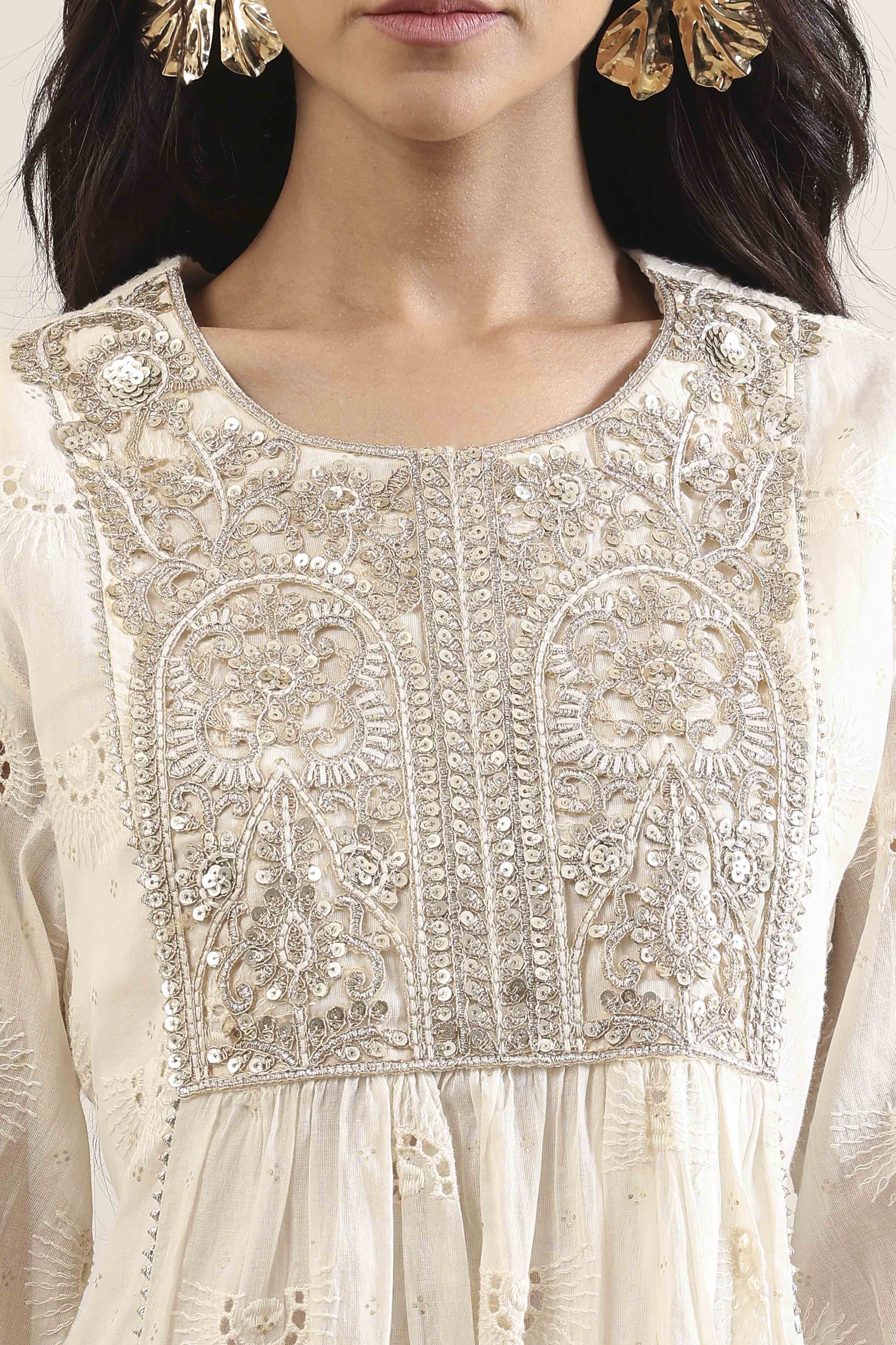 Yellow Cotton Gathered Suit Set image number 1