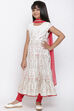 Off White Cotton Straight Kurta Churidar Suit Set image number 3