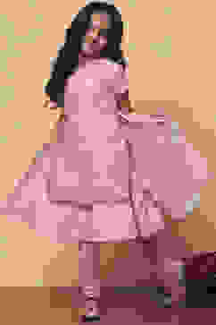 Pink Metallic Print Layered Flared Suit Set image number 6