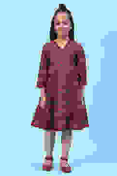 Maroon Silk Asymmetric Printed Dress image number 6