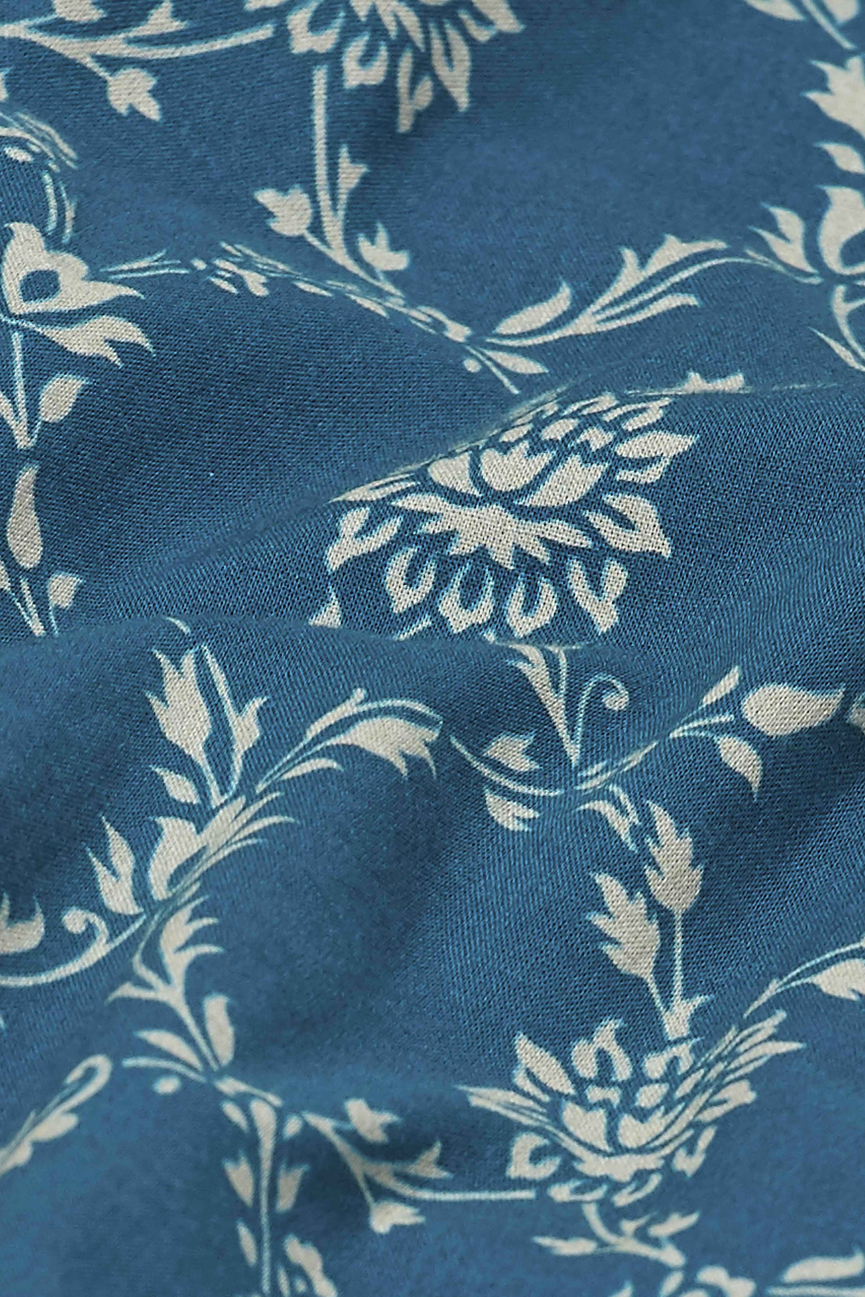 Teal Cotton Floral Printed Kurti with Tie image number 2