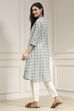 Blue Cotton Printed A-Line Kurta image number 3
