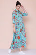 Turquoise Cotton Fusion Wear Dress image number 3