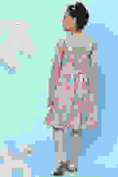 Peach Cotton A-Line Printed Dress image number 4