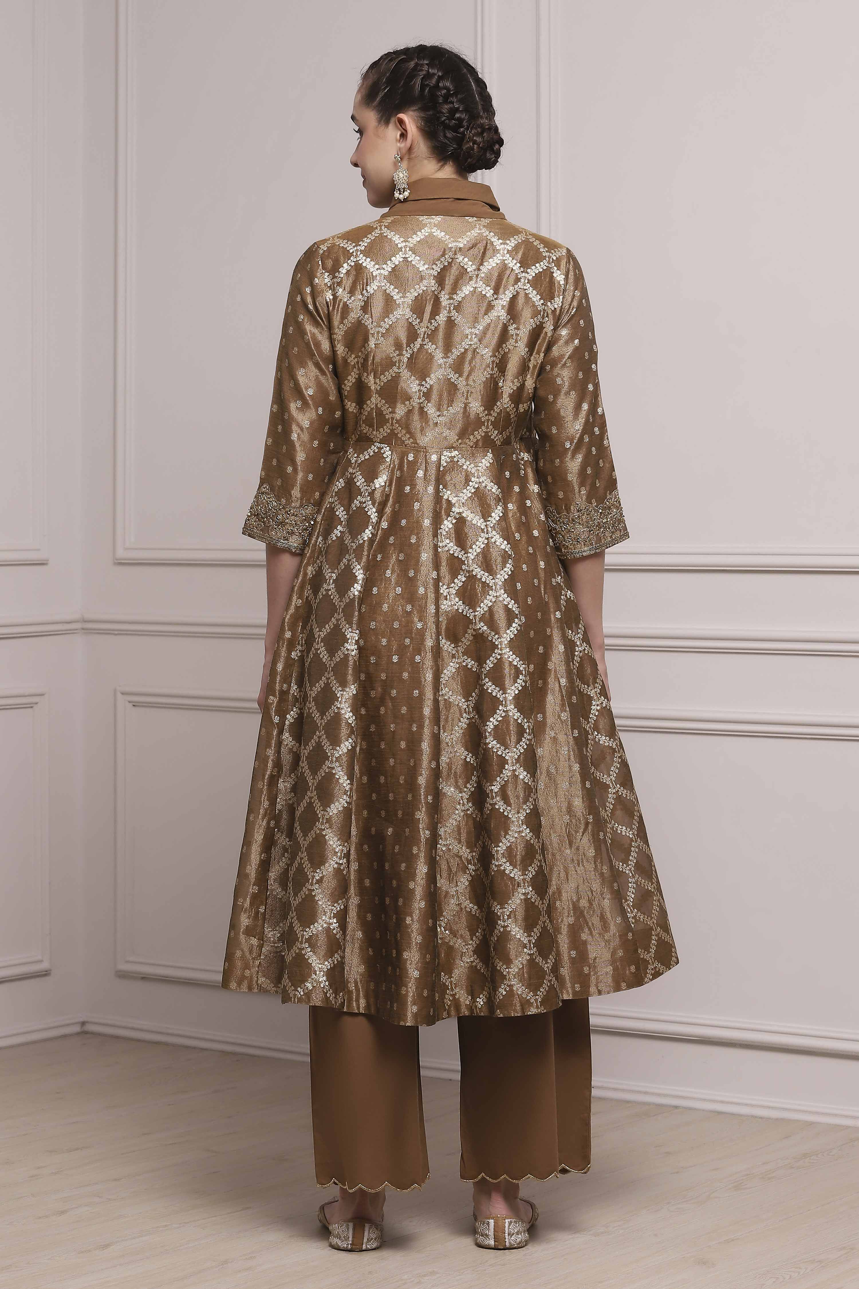 Brown Cotton Anarkali Yarndyed Suit Set image number 4