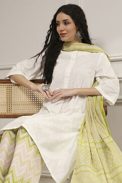 Green Cotton Straight Suit Set image number 0
