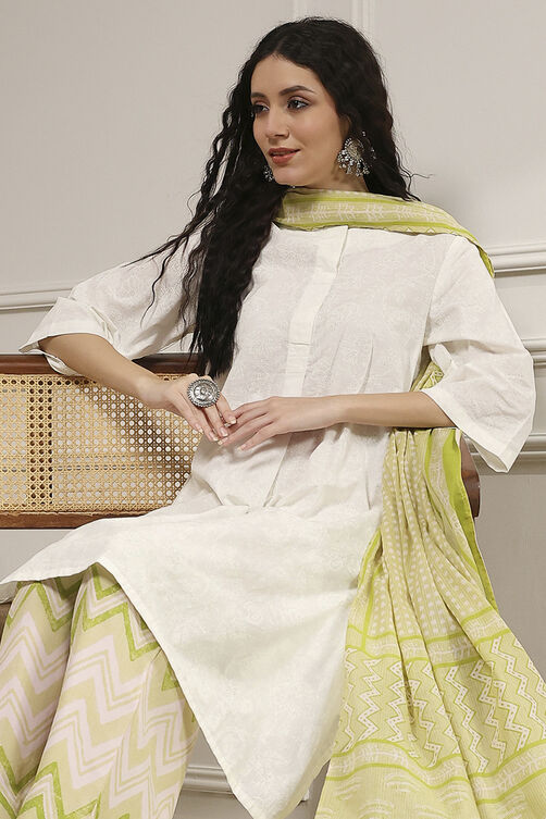 Blue and White Cotton Straight Suit Set image number 0
