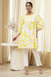 Lime and White Cotton Relaxed Short Kurta image number 2