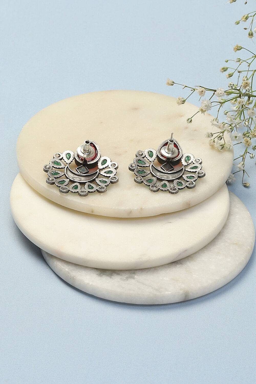 Oxidised Red & Green Brass Earrings image number 2