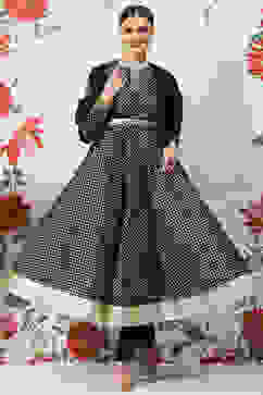 Rohit Bal Black Cotton Silk Anarkali Yarndyed Suit Set image number 6