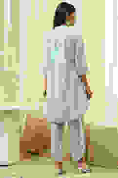 Aqua Cotton Embroidered Straight Kurta Set image number 6