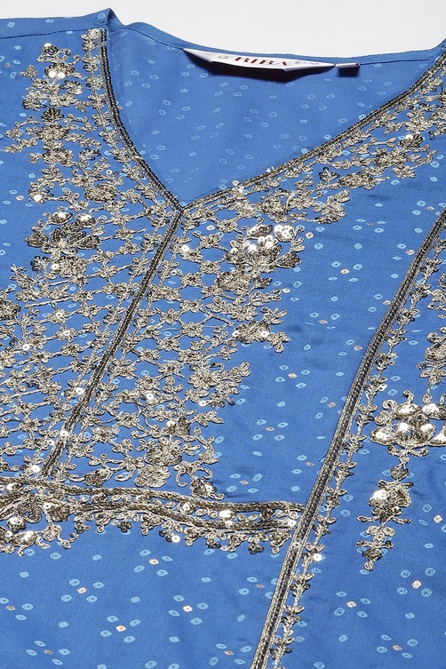 Blue Cotton Kalidar Kurta Relaxed Pants Suit Set image number 1