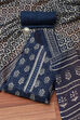 Blue Cotton Hand Block Print Unstitched Suit Set image number 1