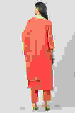 Coral Cotton Straight Kurta Regular Pants Suit Set image number 4