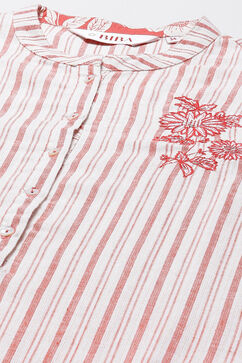 White and Red Straight Kurta Slim Pants Suit Set image number 1