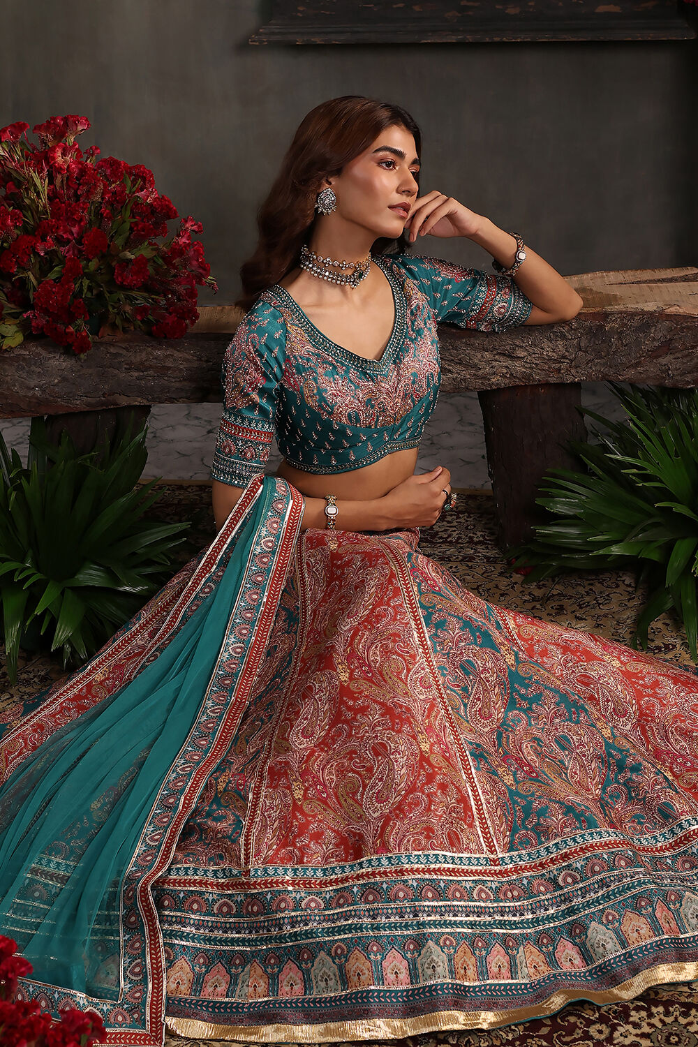 Purple Hand Embroidered Flared Lehenga Set image number 6