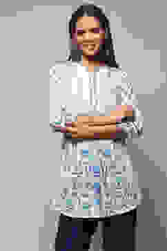 White Cotton Straight Kurti image number 5