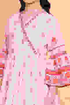 Pastel Pink Printed Angrakha Gathered Suit Set image number 6