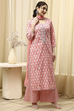 Coral Cotton Printed Embroidered Unstitched Suit Set image number 6