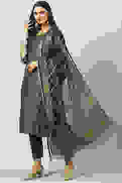 Emerald Green Art Silk Straight Kurta Slim Pants Suit Set image number 5