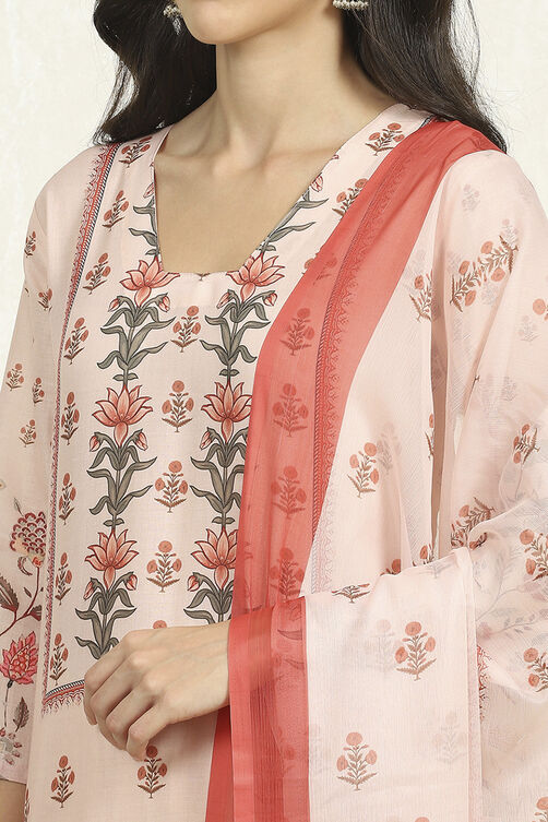 Cream Cotton Unstitched Suit Set image number 2