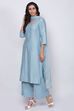 Ice Blue Cotton Silk Chikankari Kurta Palazzo Suit Set image number 3