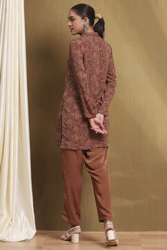 Brown Printed Straight Suit Set image number 4