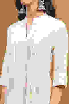 Ecru Cotton Solid Pleated A-Line Kurta image number 1