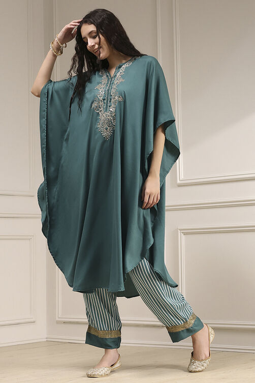 Black Modal Solid Kaftan Fusion Kurta Set image number 6