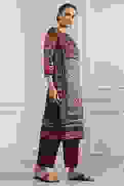 Black and Rust Printed Straight Kurta image number 4