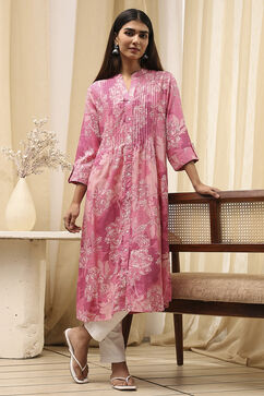 Pink Floral Printed Straight Kurta image number 0
