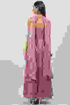 Onion Pink Art Silk Flared Kurta Legging Suit Set image number 4