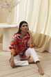 Orange Cotton Floral High-Low Shirt image number 6