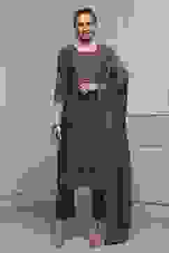 Purple Chanderi Blend Printed Embroidered Unstitched Suit Set image number 1