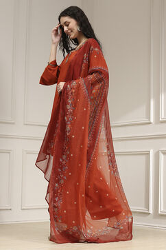 Burnt Orange Solid Relaxed Straight Suit Set image number 3