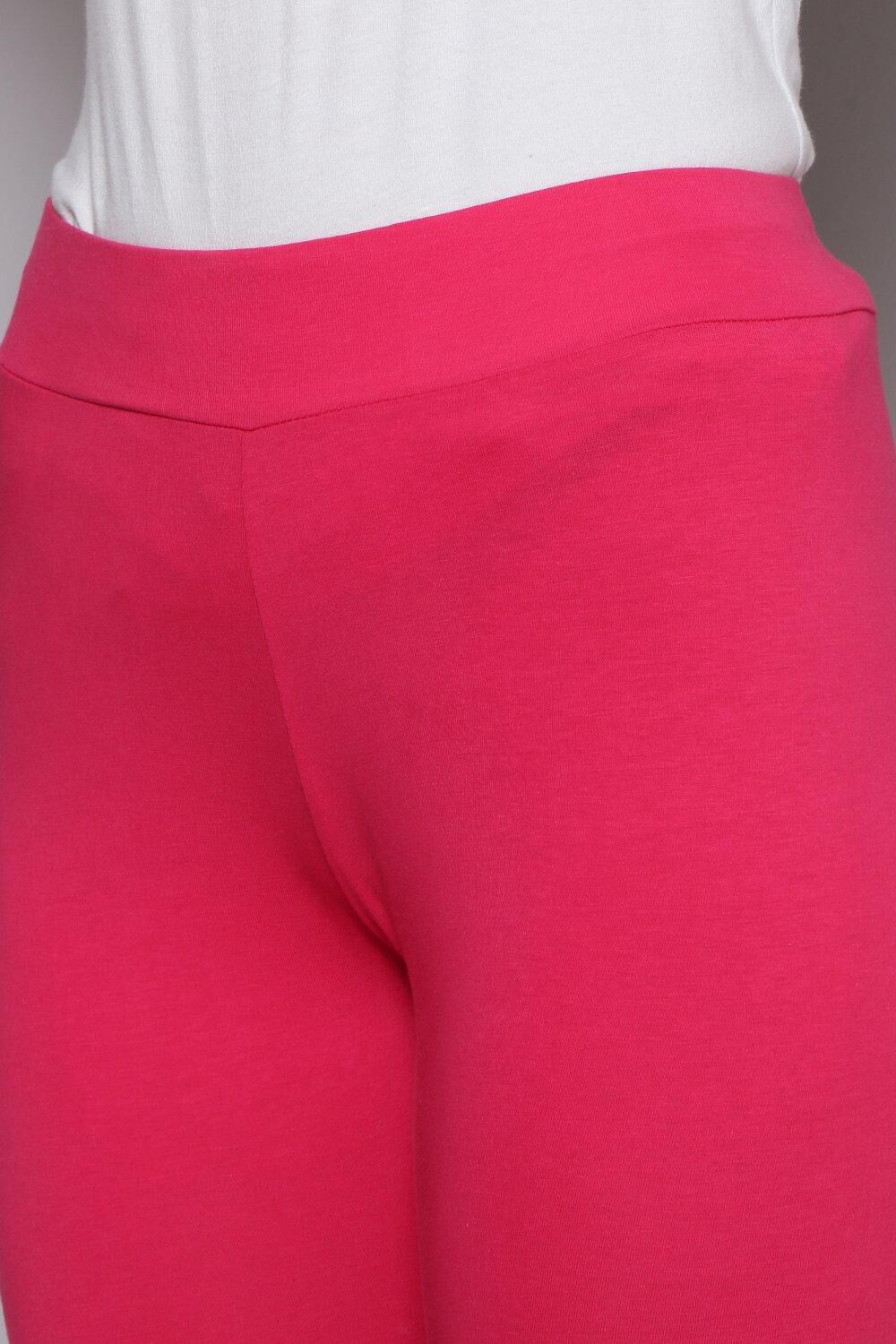 Fuschia Cotton Blend Solid Leggings image number 1