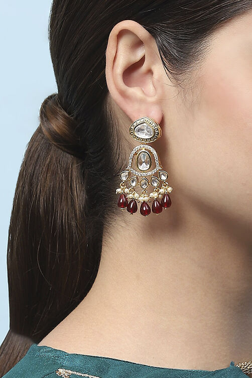 Red Kundan Festive Drop & Danglers image number 3