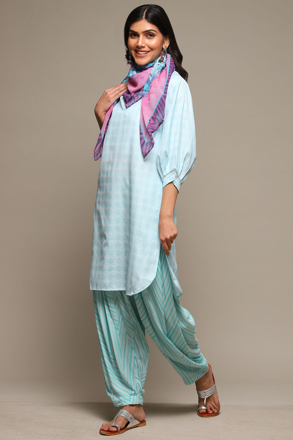 Sky Blue Rayon Straight Kurta Cross Yoke Salwar Suit Set image number 5