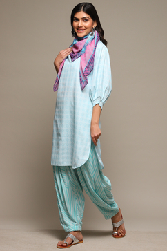 Sky Blue Rayon Straight Kurta Cross Yoke Salwar Suit Set image number 5